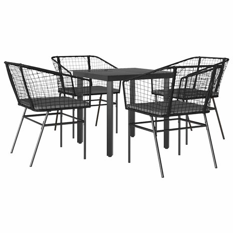 5-delige Tuinset met kussens poly rattan glas zwart