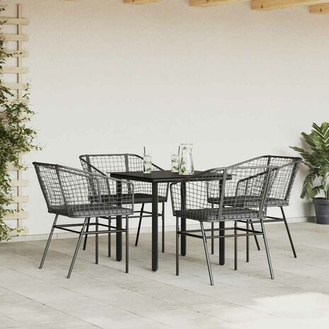 5-delige Tuinset met kussens poly rattan glas zwart