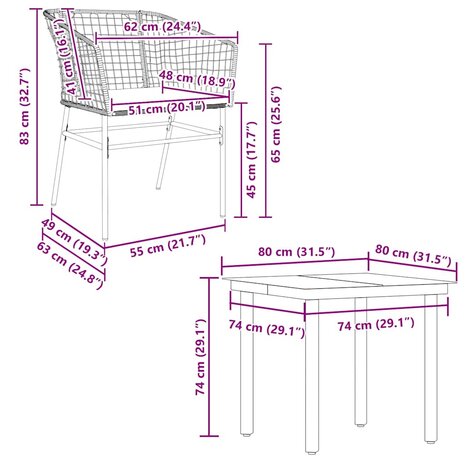 5-delige Tuinset met kussens poly rattan glas zwart