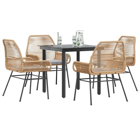5-delige Tuinset met kussens poly rattan glas bruin