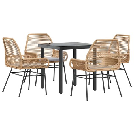 5-delige Tuinset met kussens poly rattan glas bruin