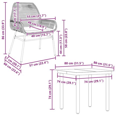 5-delige Tuinset met kussens poly rattan glas bruin