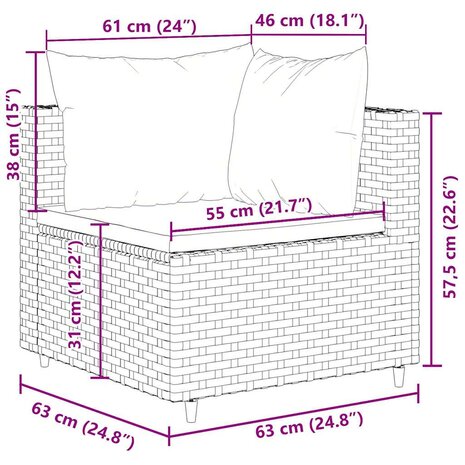 7-delige Loungeset met kussens poly rattan zwart