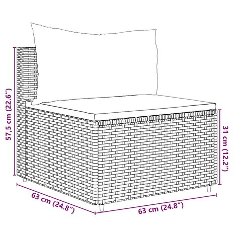 7-delige Loungeset met kussens poly rattan zwart