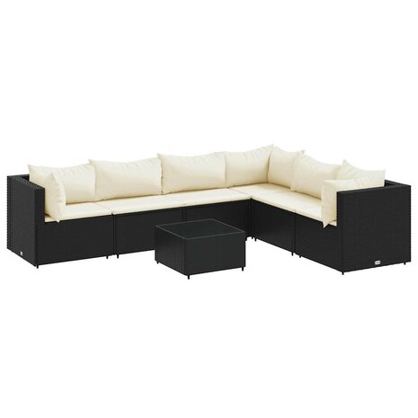 7-delige Loungeset met kussens poly rattan zwart