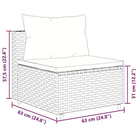 7-delige Loungeset met kussens poly rattan zwart