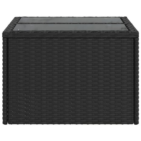 Tuintafel met glazen blad 55x55x37 cm poly rattan zwart