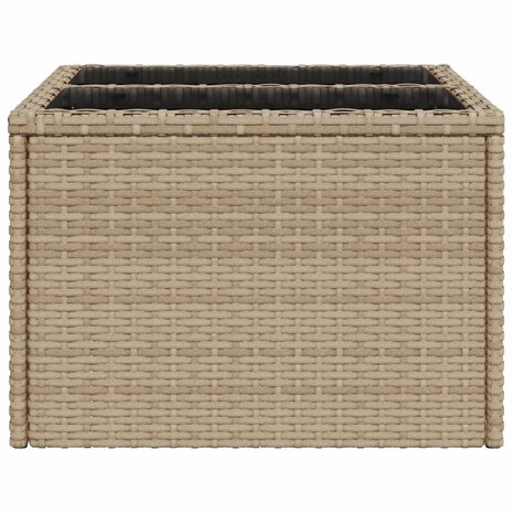 Tuintafel met glazen blad 55x55x37 cm poly rattan beige