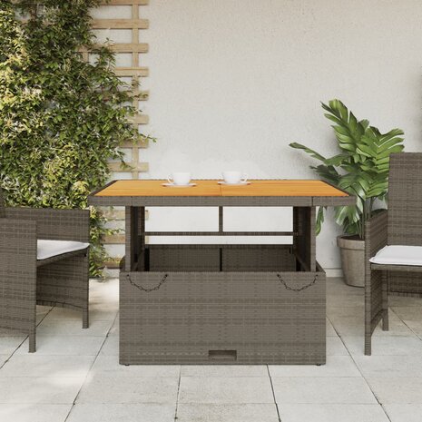 Tuintafel 110x110x71 cm poly rattan en acaciahout grijs
