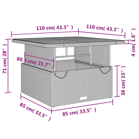 Tuintafel 110x110x71 cm poly rattan en acaciahout grijs