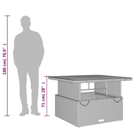 Tuintafel 110x110x71 cm poly rattan en acaciahout grijs