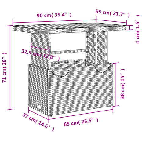 Tuintafel 90x55x71 cm poly rattan en acaciahout grijs