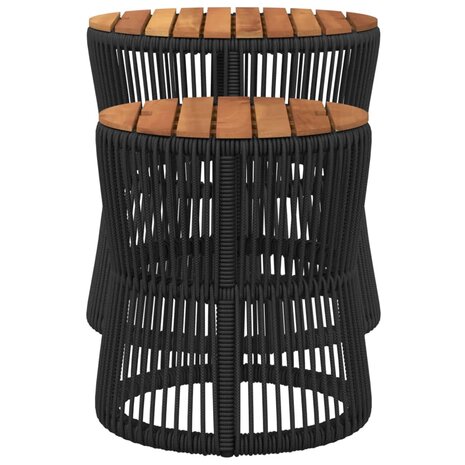 Tuinbijzettafels 2 st met houten blad poly rattan zwart