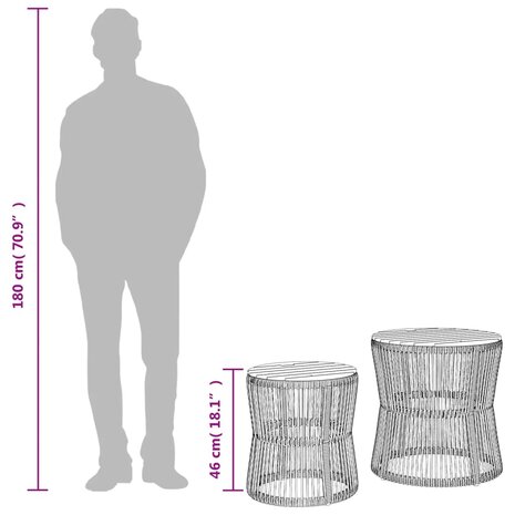Tuinbijzettafels 2 st met houten blad poly rattan zwart