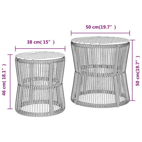 Tuinbijzettafels 2 st met houten blad poly rattan zwart