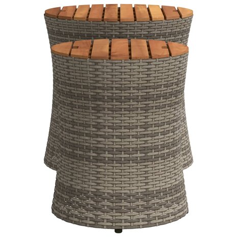 Tuinbijzettafels 2 st met houten blad poly rattan grijs