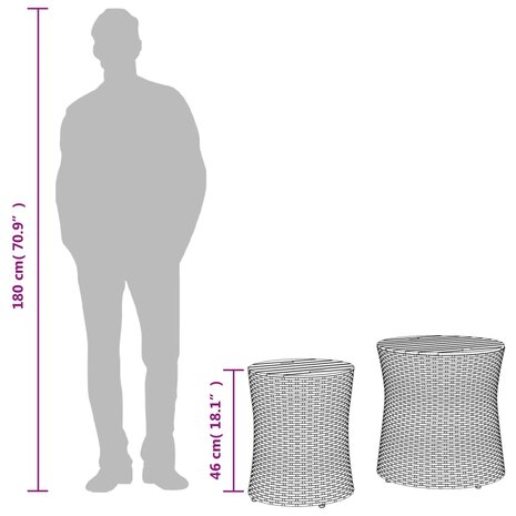Tuinbijzettafels 2 st met houten blad poly rattan grijs