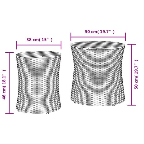 Tuinbijzettafels 2 st met houten blad poly rattan beige