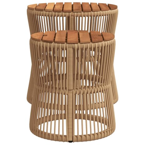 Tuinbijzettafels 2 st met houten blad poly rattan beige