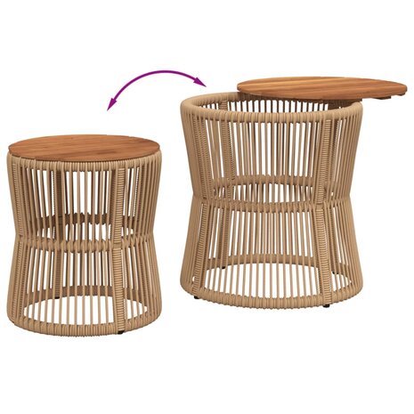Tuinbijzettafels 2 st met houten blad poly rattan beige