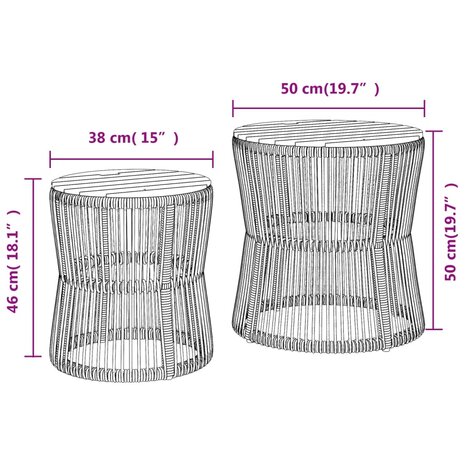 Tuinbijzettafels 2 st met houten blad poly rattan beige