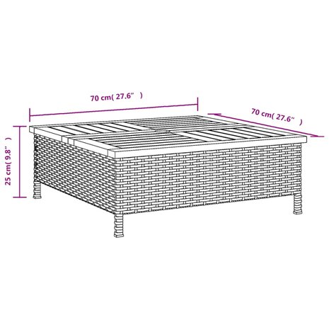 Tuintafel 70x70x25 cm poly rattan en acaciahout beige