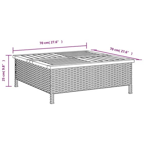 Tuintafel 70x70x25 cm poly rattan en acaciahout grijs