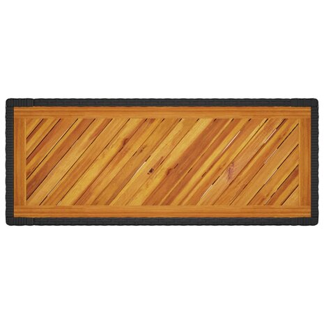 Tuinbijzettafel met houten blad 100x40x75 cm poly rattan zwart