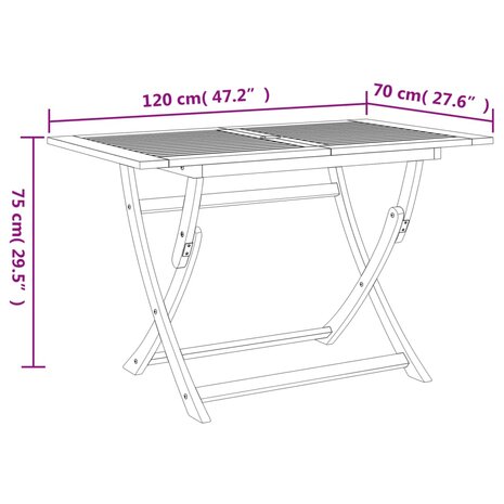 Tuintafel inklapbaar 120x70x75 cm massief acaciahout