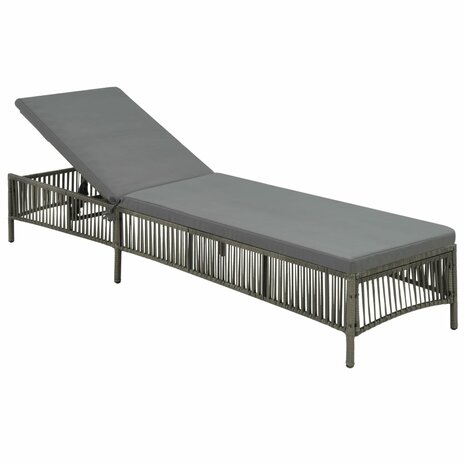 Ligbed met kussen poly rattan grijs