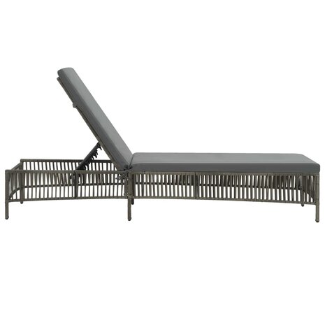 Ligbed met kussen poly rattan grijs