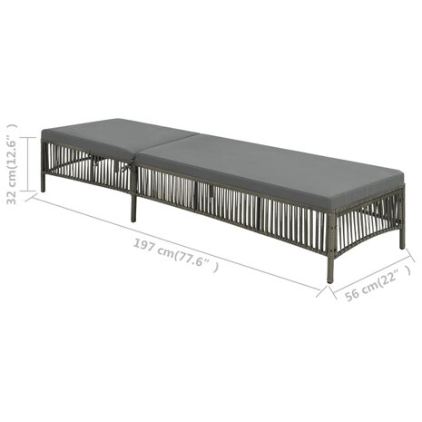 Ligbed met kussen poly rattan grijs