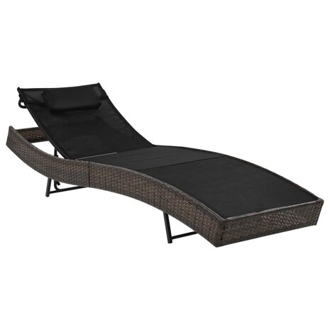 Ligbed met kussen poly rattan bruin