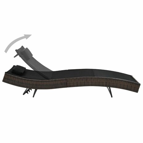 Ligbed met kussen poly rattan bruin