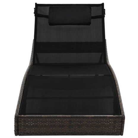 Ligbed met kussen poly rattan bruin