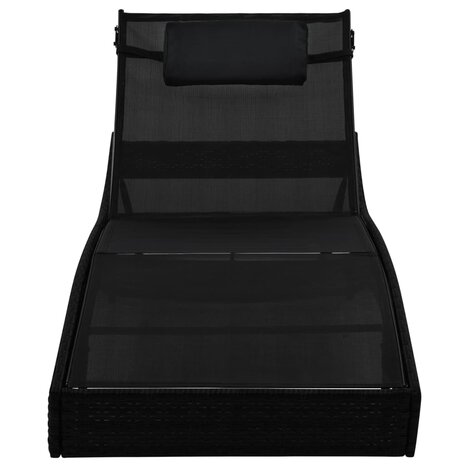 Ligbed met kussen poly rattan zwart