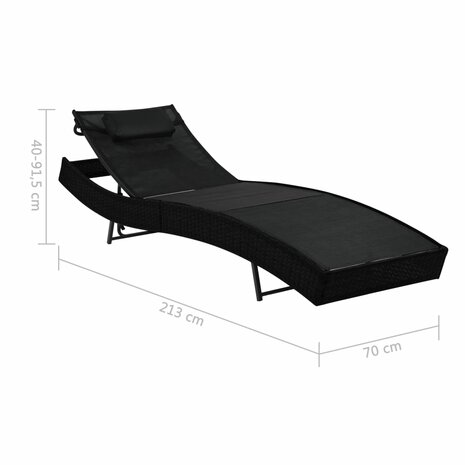 Ligbed met kussen poly rattan zwart