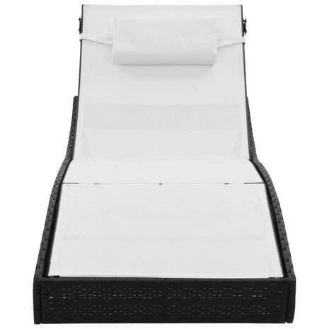 Ligbed met kussen poly rattan zwart