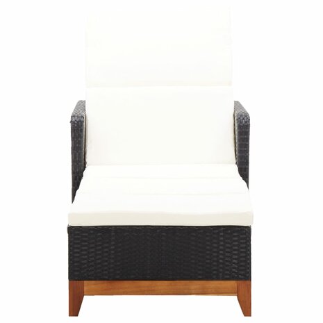 Ligbed poly rattan en massief acaciahout zwart