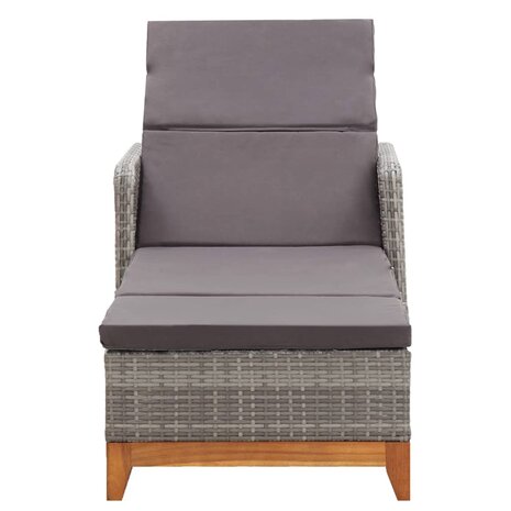 Ligbed poly rattan en massief acaciahout grijs