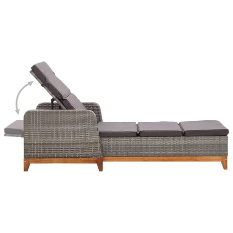 Ligbed poly rattan en massief acaciahout grijs