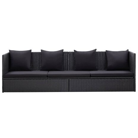 Tuinbed met kussens poly rattan zwart