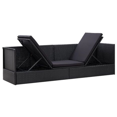Tuinbed met kussens poly rattan zwart
