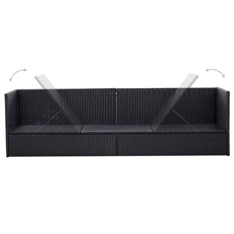 Tuinbed met kussens poly rattan zwart