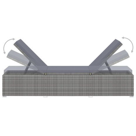 Ligbed met kussen poly rattan grijs