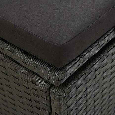 Ligbed met kussens poly rattan zwart