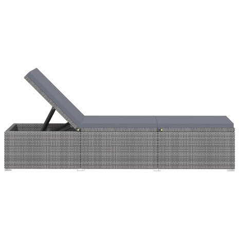 Ligbed met kussen en theetafel poly rattan grijs