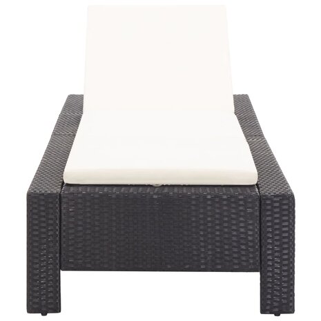 Ligbed met kussen poly rattan zwart