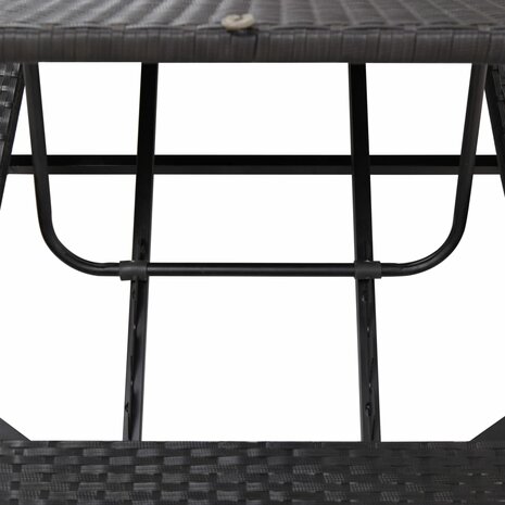 Ligbed met kussen poly rattan zwart