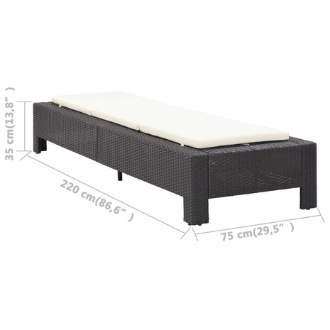 Ligbed met kussen poly rattan zwart
